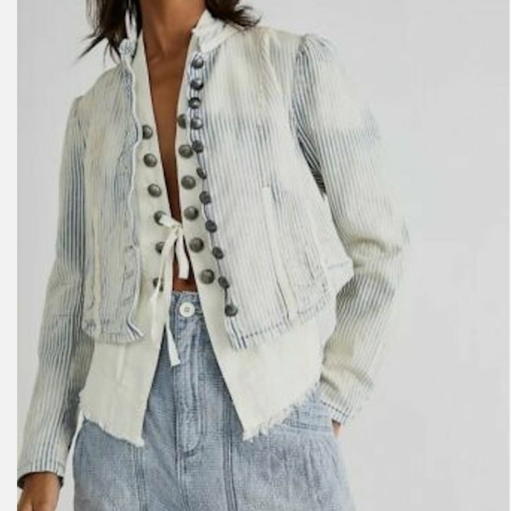Free People Bleached Out Indigo Button Down Jacket - Picture 2 of 12